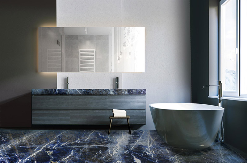 синий мрамор в интерьере